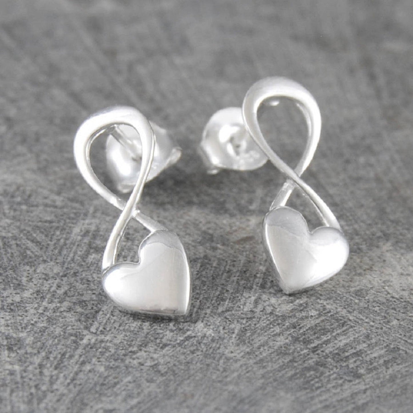 Sterling Silver Puffed Heart Infinity Stud Earrings