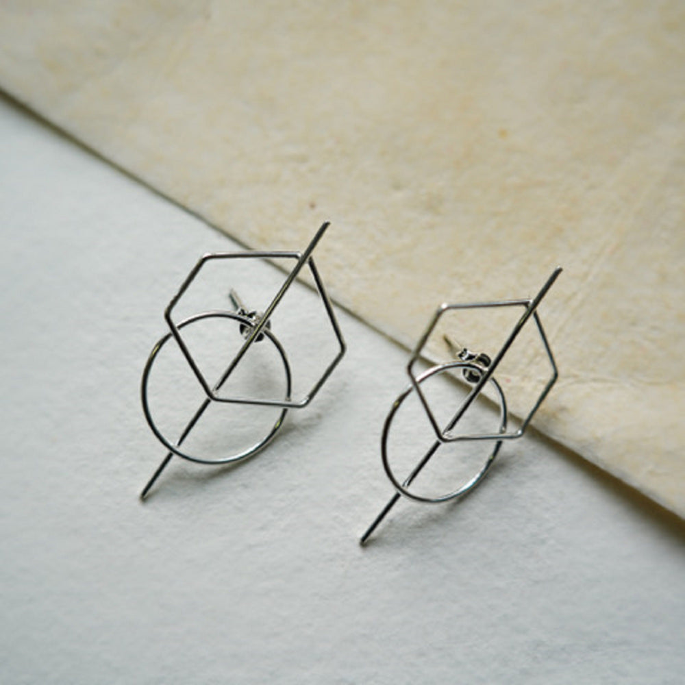 Hexagonal Silver Stud Earrings - Otis Jaxon Silver Jewellery