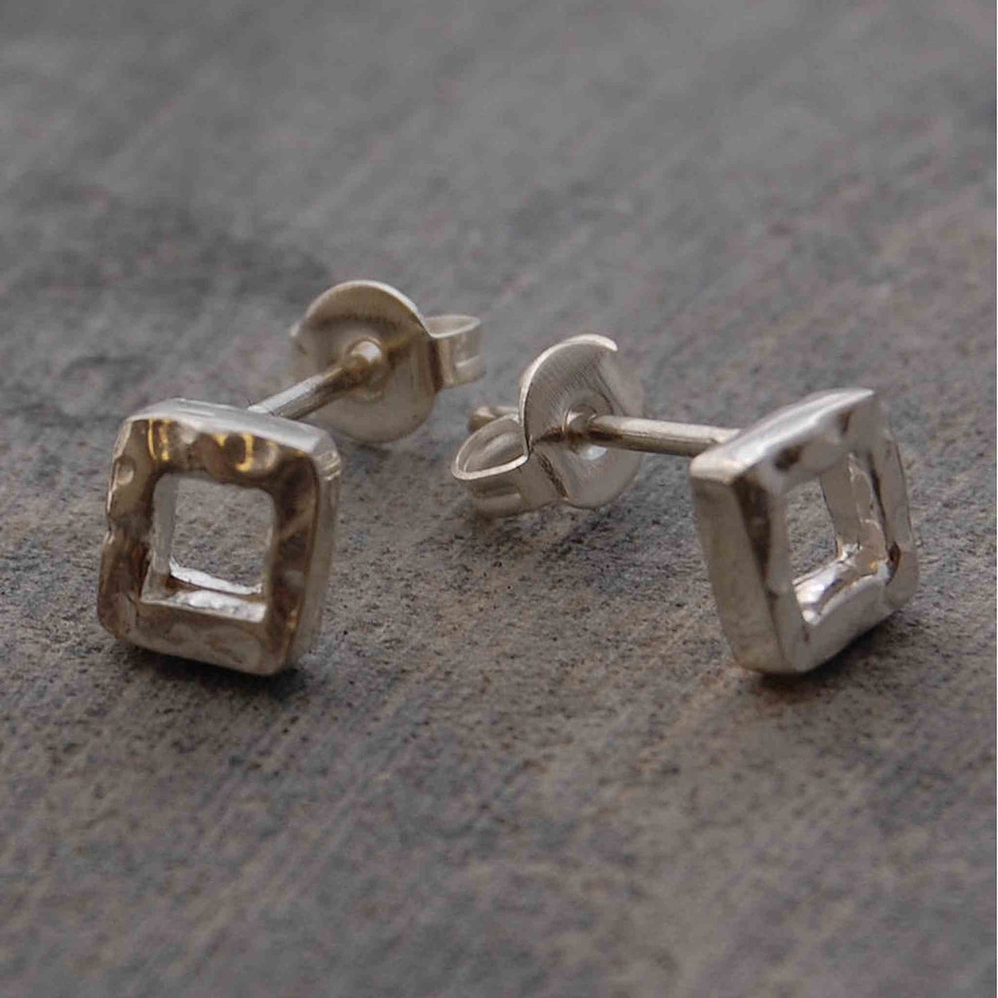 Battered Square Silver Stud Earrings - Otis Jaxon Silver Jewellery