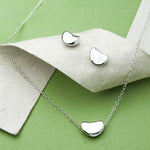 Silver Bean Stud Earrings and Necklace Jewellery Set  for Women