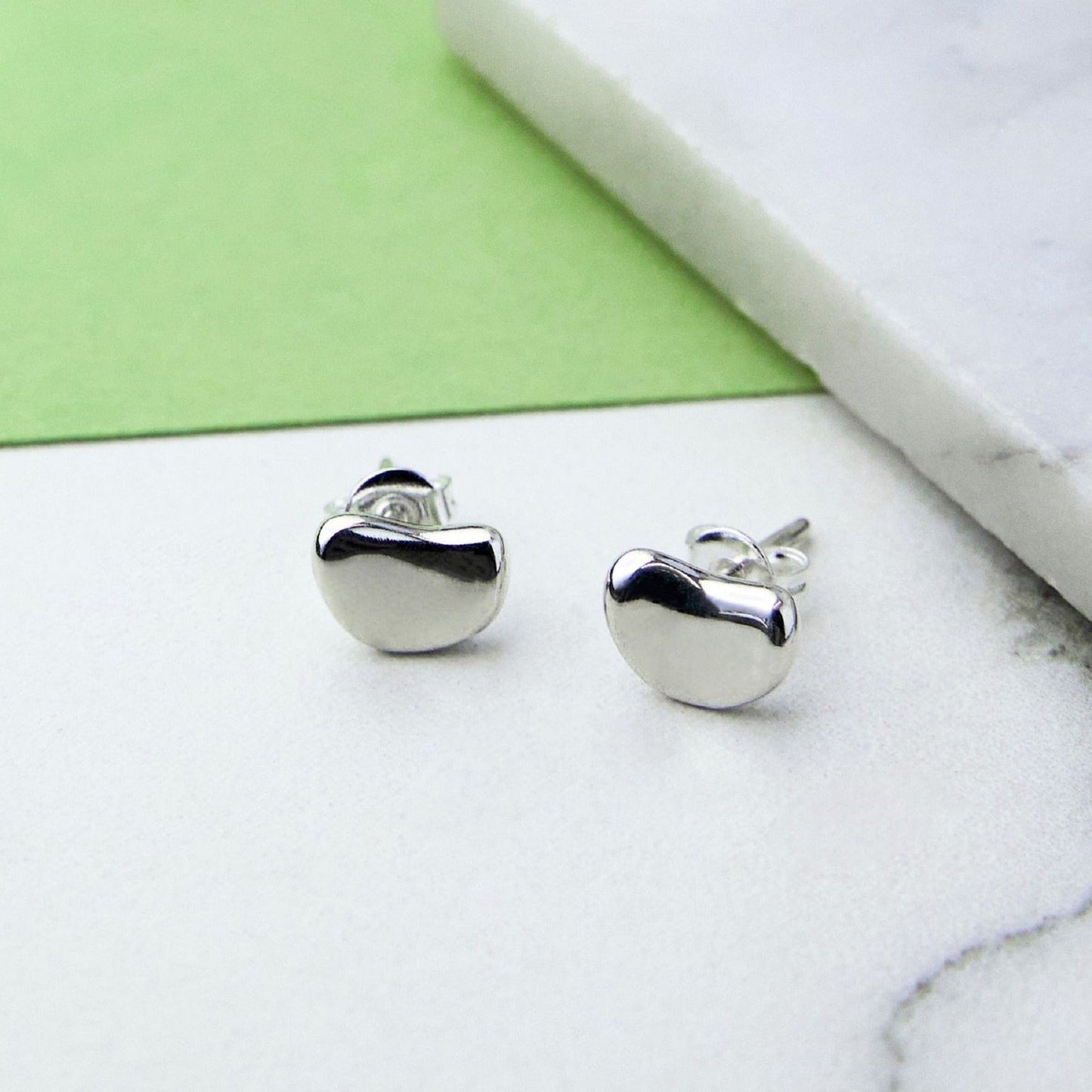 Silver Bean Stud Earrings for Women