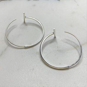 Minimalist Silver Bar Hoop Earrings