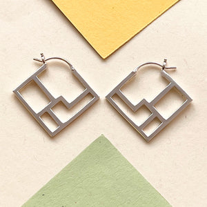 Art Deco Polished Square Geometric Hoop Earrings