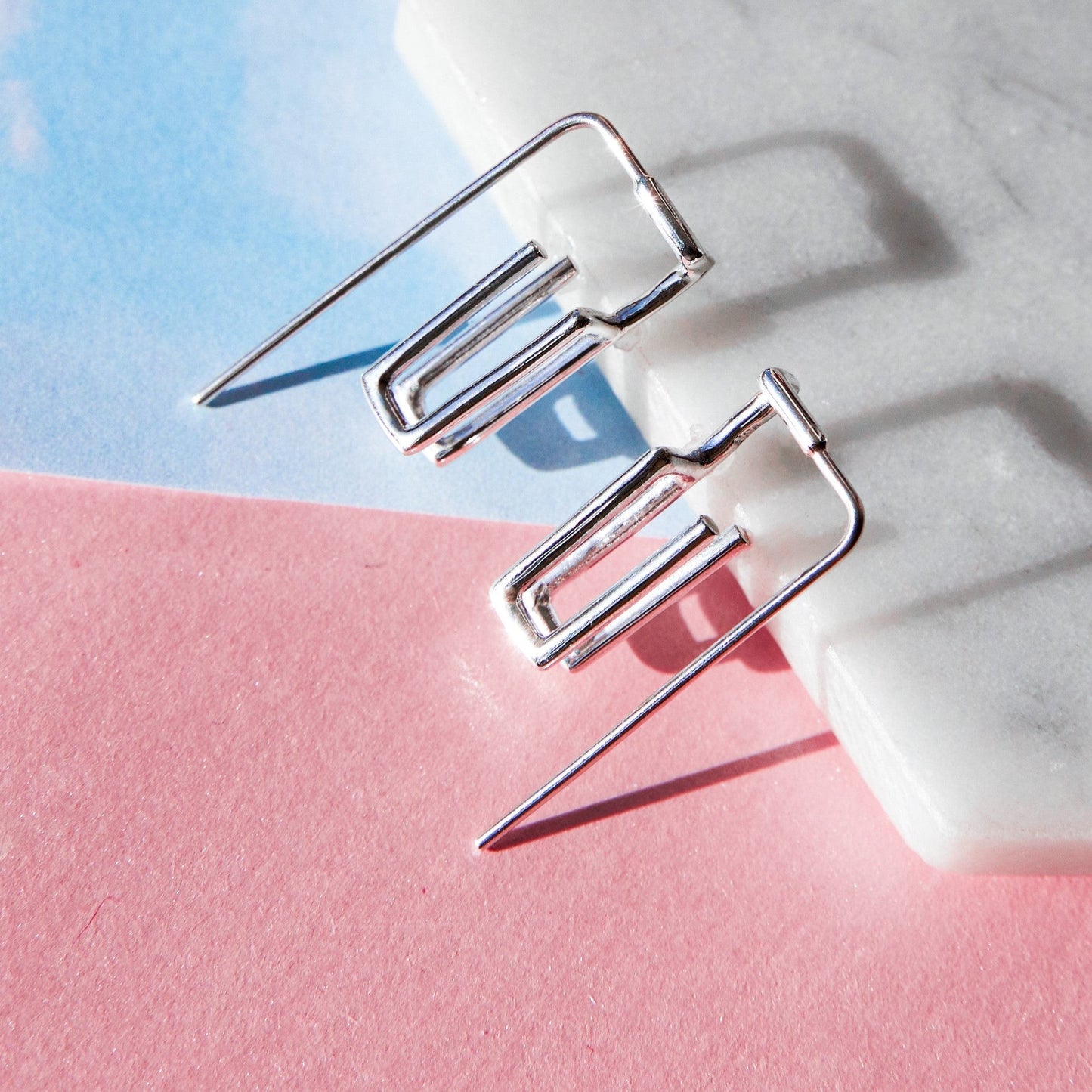 Sterling Silver Angular Minimalist Drop Earring