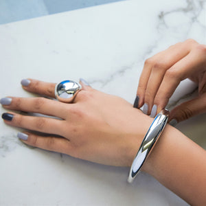 
            
                Load image into Gallery viewer, Flowing Chunky Silver Bangle and Sphere Ring
            
        