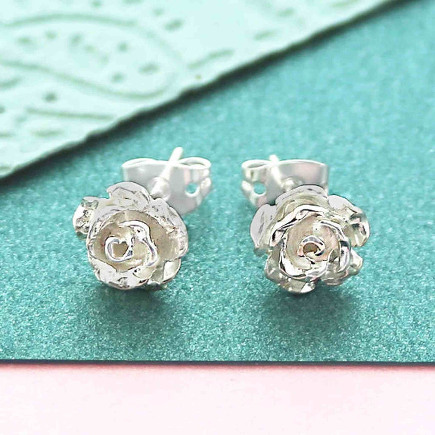Sterling Silver Rose Floral Stud Earrings