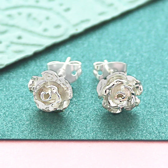 Sterling Silver Rose Floral Stud Earrings