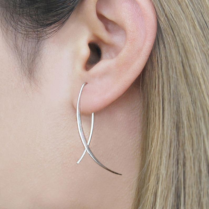 
            
                Load image into Gallery viewer, Sterling silver Wishbone Wire Drop Earrings - Otis Jaxon Silver Jewellery
            
        