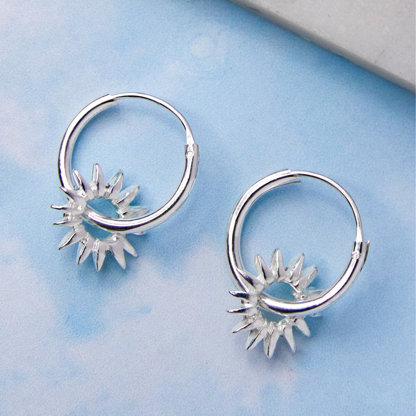 Sunray Hoop Silver Earrings