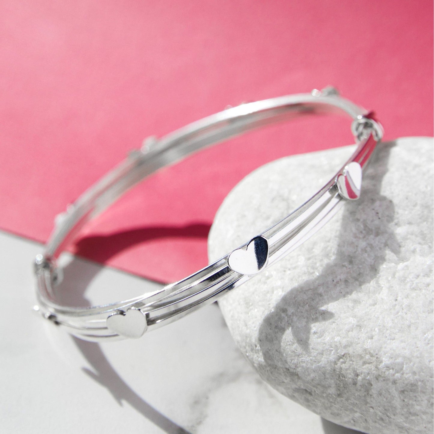 Heart Chunky Silver Bangle