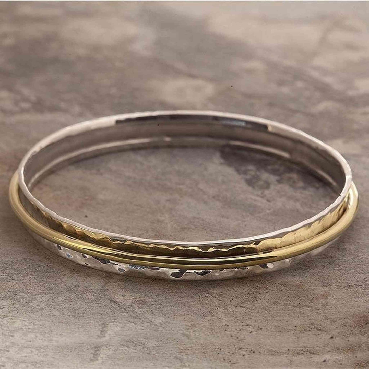 Cone Gold Hammered Silver Bangle - Otis Jaxon Silver Jewellery