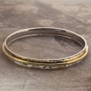 
            
                Load image into Gallery viewer, Cone Gold Hammered Silver Bangle - Otis Jaxon Silver Jewellery
            
        