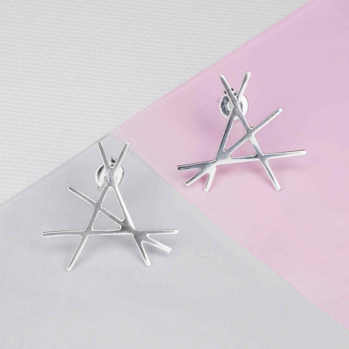 Geometric Sterling Silver Statement Stud Earrings - Otis Jaxon Silver Jewellery