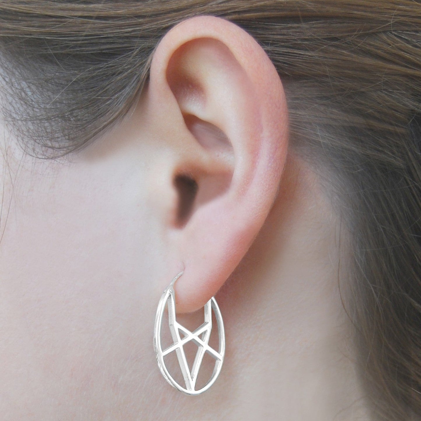 Oval Geometric Silver Hoop Earrings - Otis Jaxon Silver Jewellery