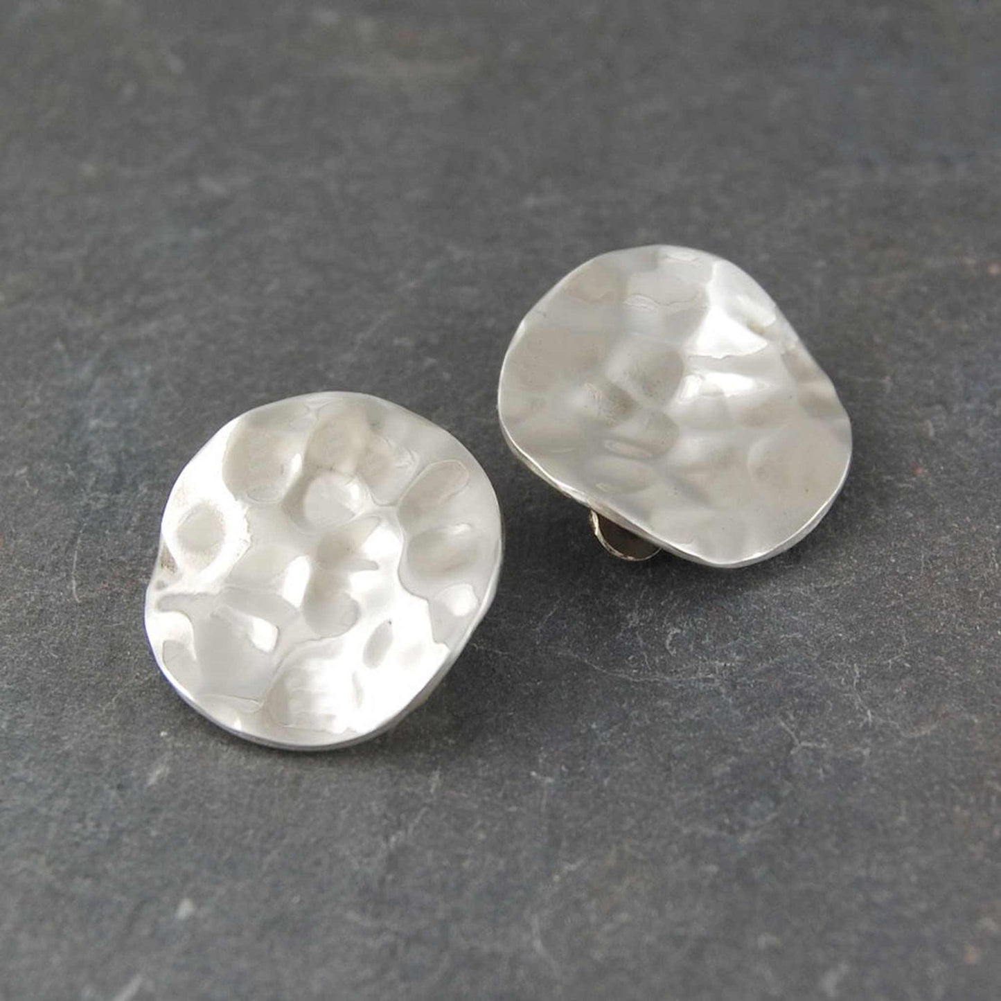 Wavy Textured Disc Silver Clip On Stud Earrings - Otis Jaxon Silver Jewellery