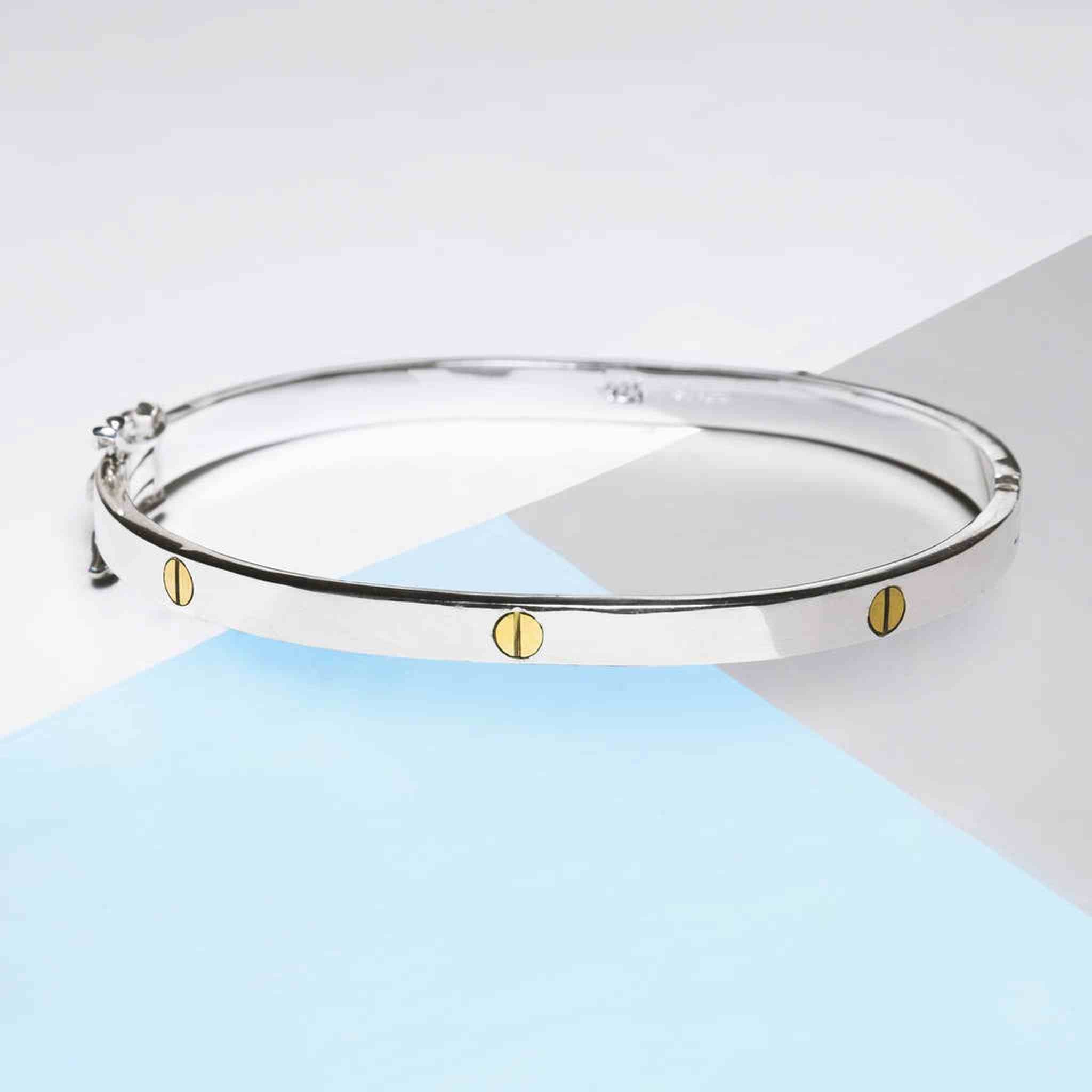 Gold and Sterling Silver Screw Accent Bangle – Otis Jaxon Silver
