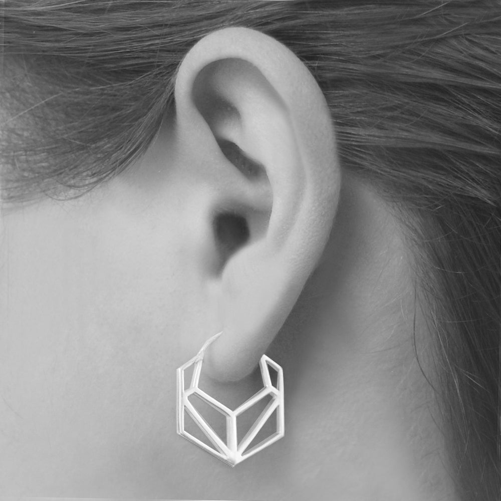 Hexagonal Geometric Silver Huggie Hoop Earrings - Otis Jaxon Silver Jewellery