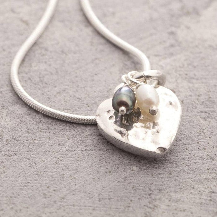 Organic Heart Pearl Drop Earrings with Black and White Pearls - Otis Jaxon Silver Jewellery