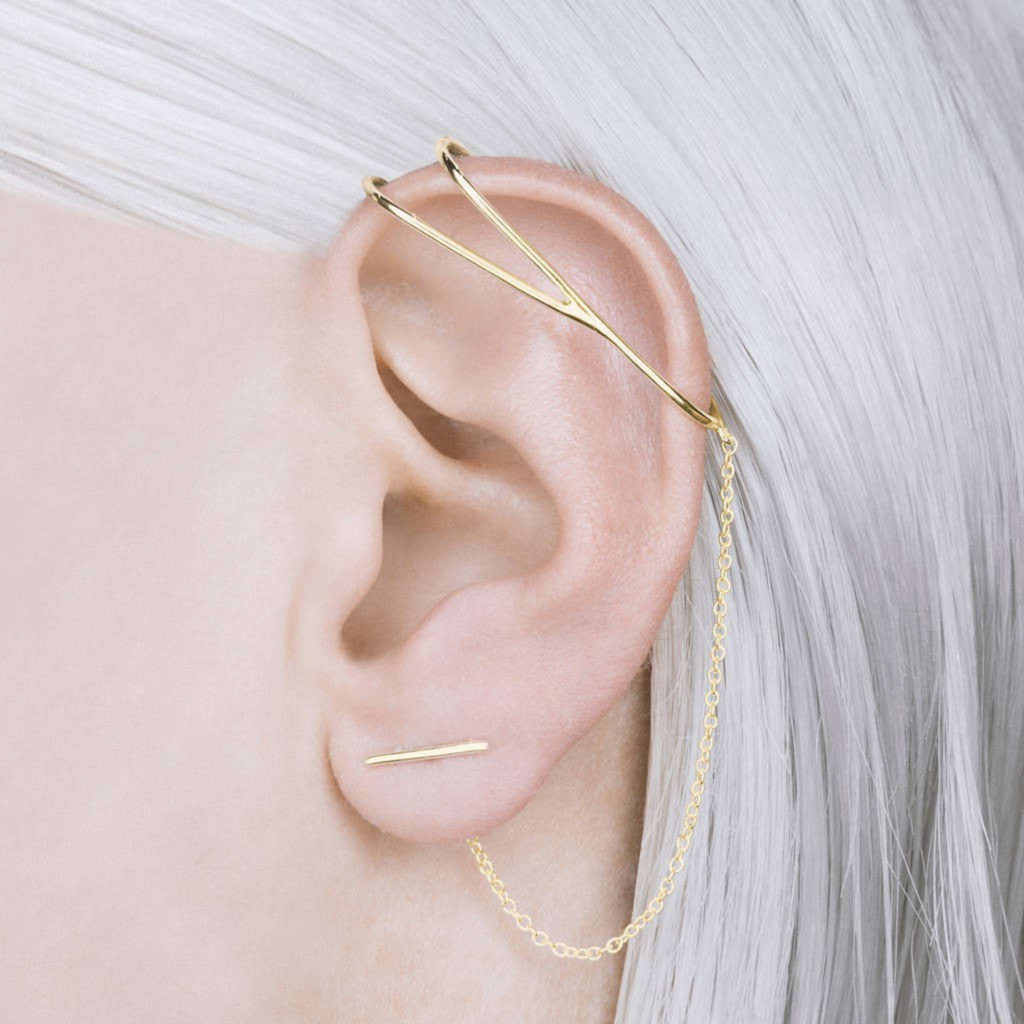 Gold Chain Drop Ear Cuff Earrings – Otis Jaxon Silver Jewellery