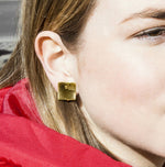 Polished Gold Square Clip On Earrings - Otis Jaxon Silver Jewellery