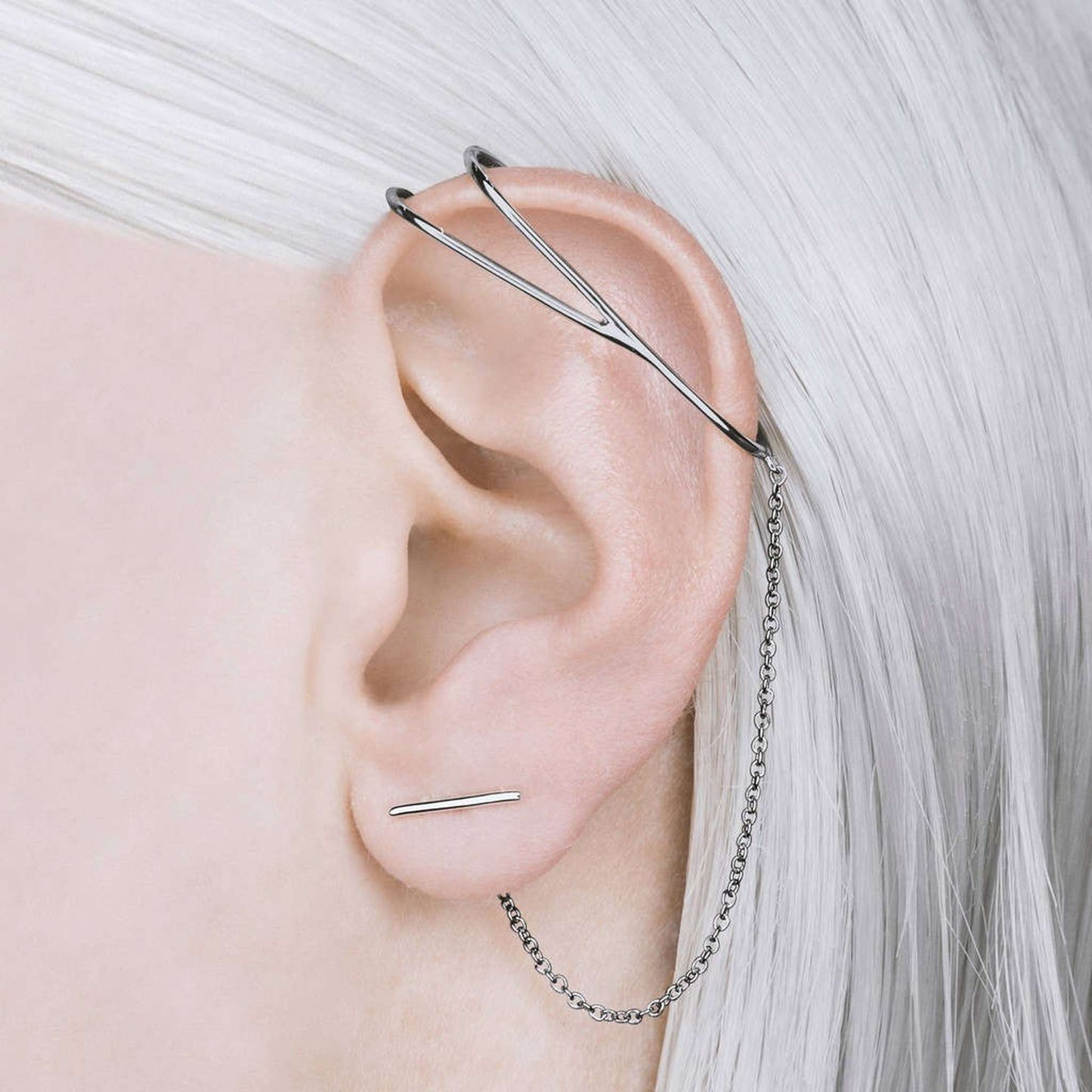 Oxidised Silver Chain Ear Cuff Earrings - Otis Jaxon Silver Jewellery