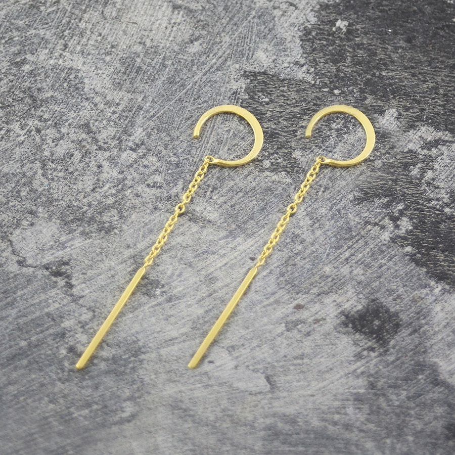 Gold Chain Long Drop Threader Earrings - Otis Jaxon Silver Jewellery