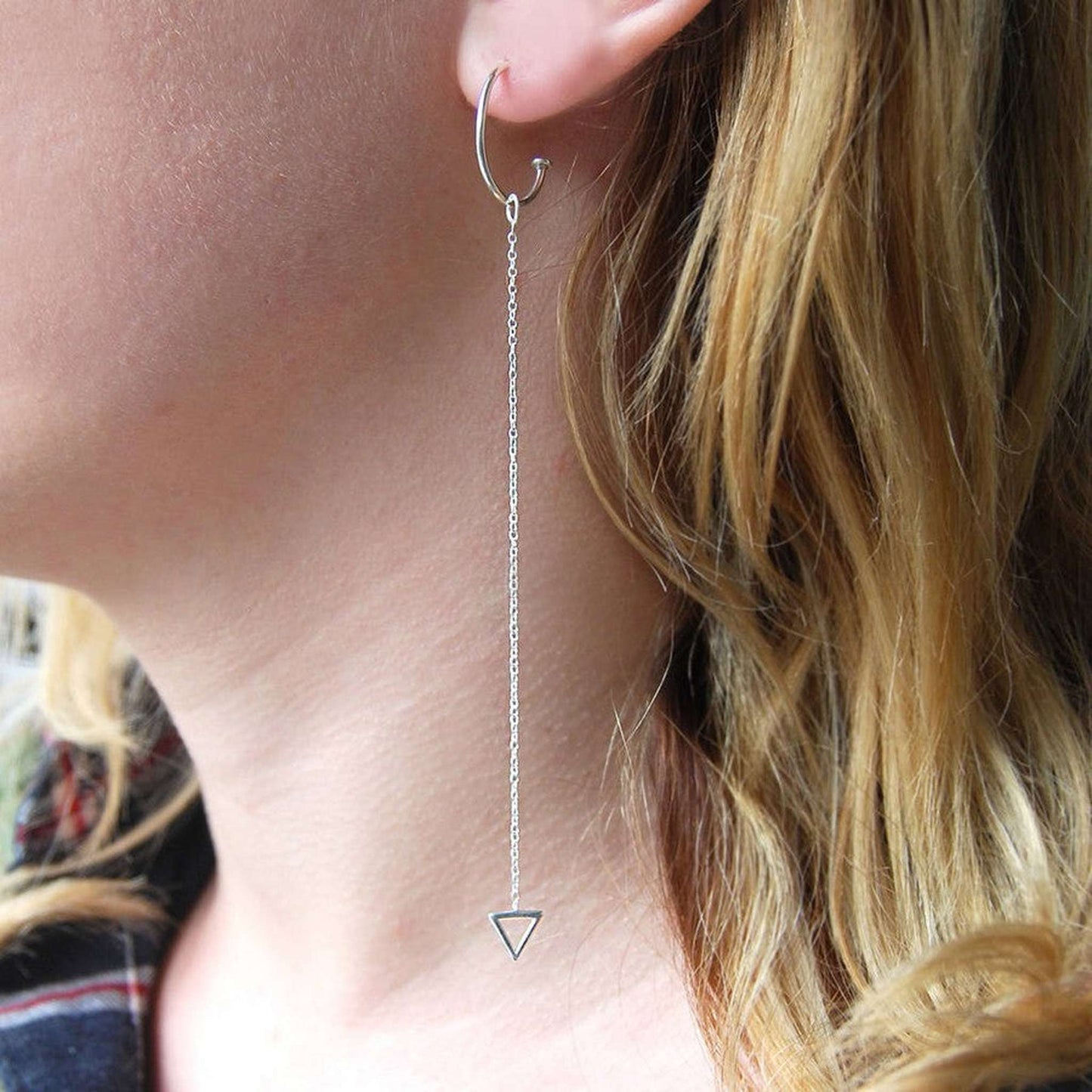 Triangle Silver Chain Earrings - Otis Jaxon Silver Jewellery