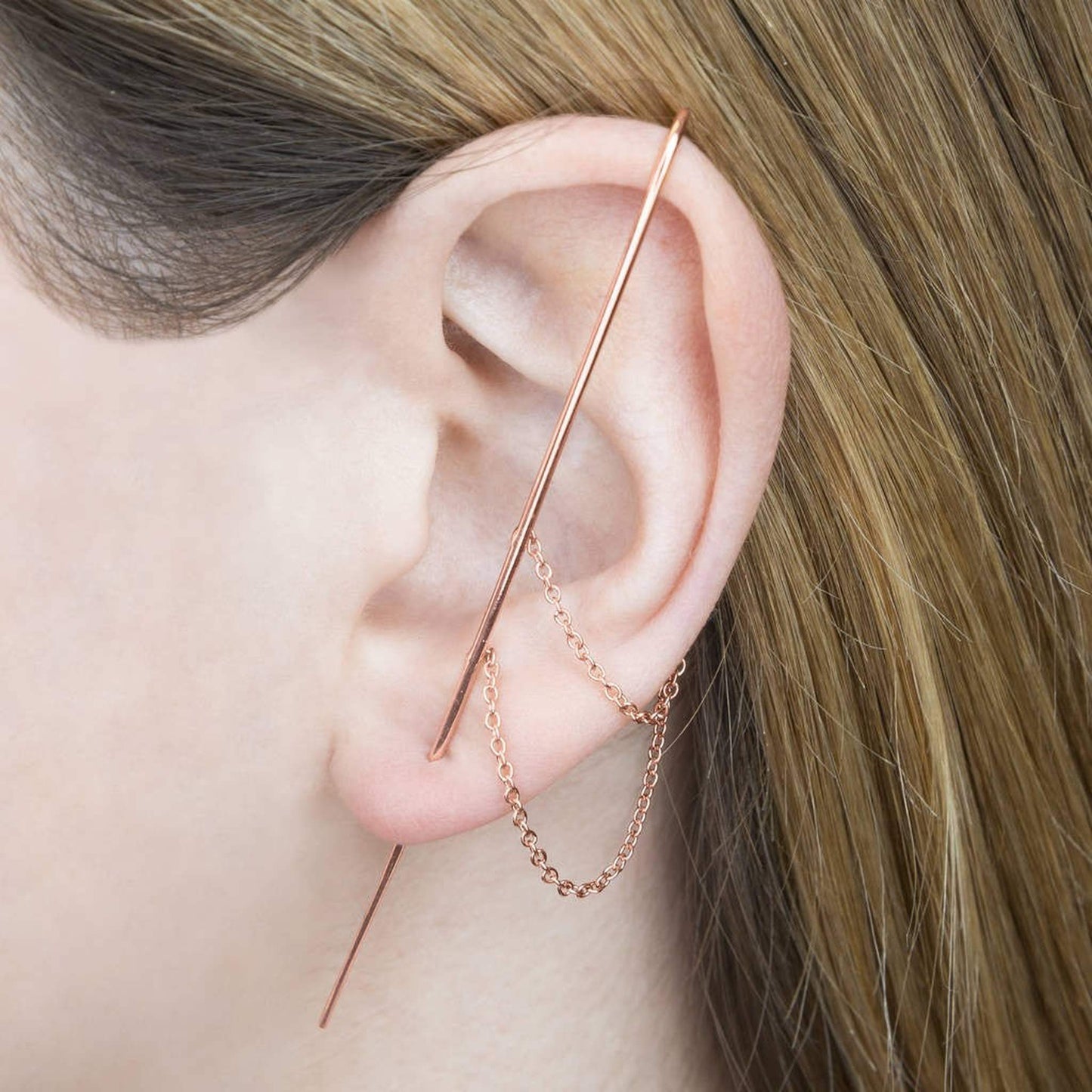 Rose Gold Delicate Chain Ear Cuff Earrings - Otis Jaxon Silver Jewellery