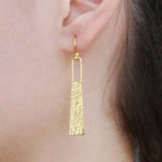 Hammered Grecian Long Drop Gold Earrings - Otis Jaxon Silver Jewellery