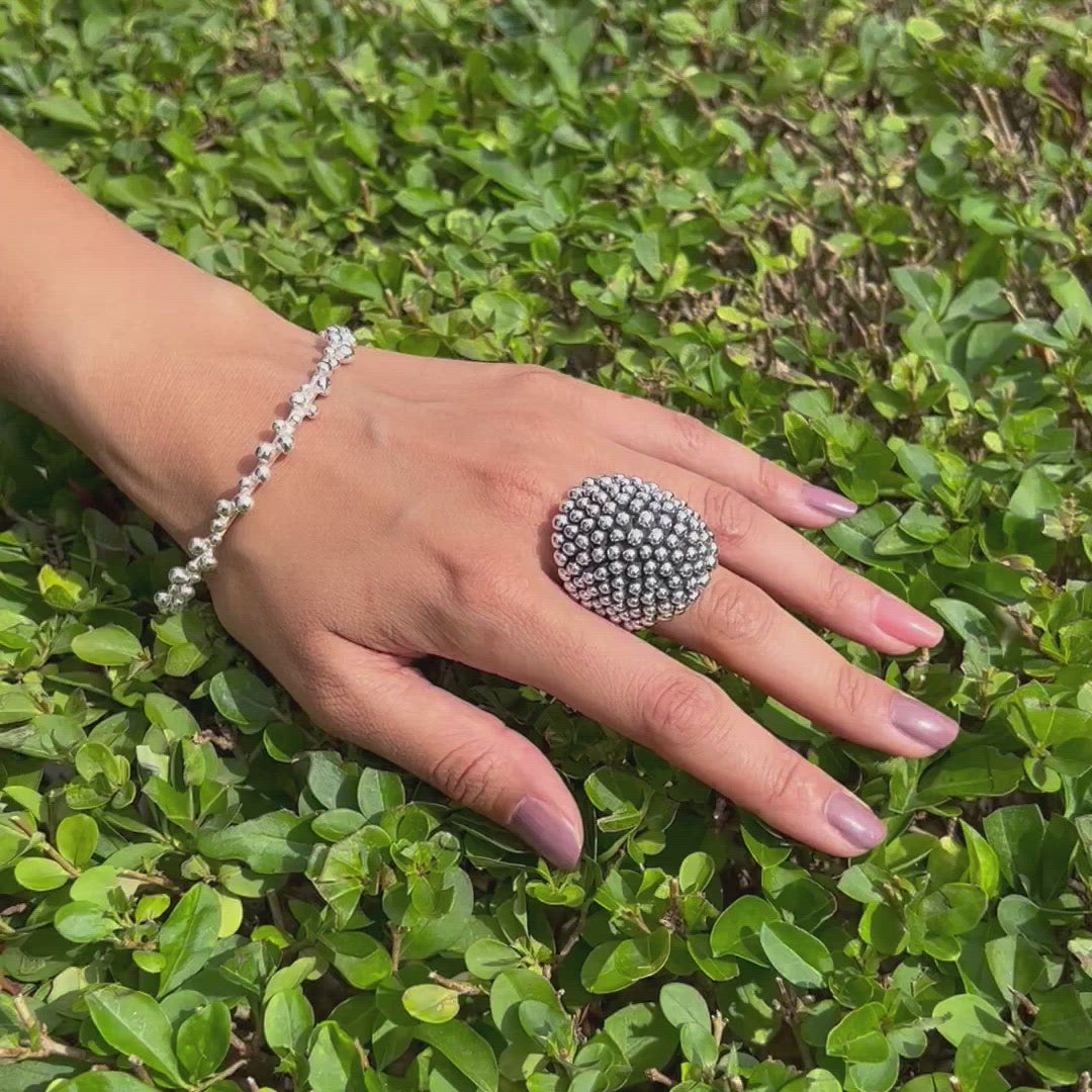 Oxidised Sterling Silver Armadillo Bubble Ring