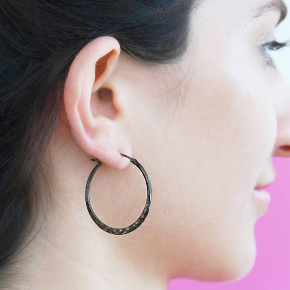 
            
                Load image into Gallery viewer, Small Hammered Gold Hoop Earrings - Otis Jaxon Silver Jewellery
            
        