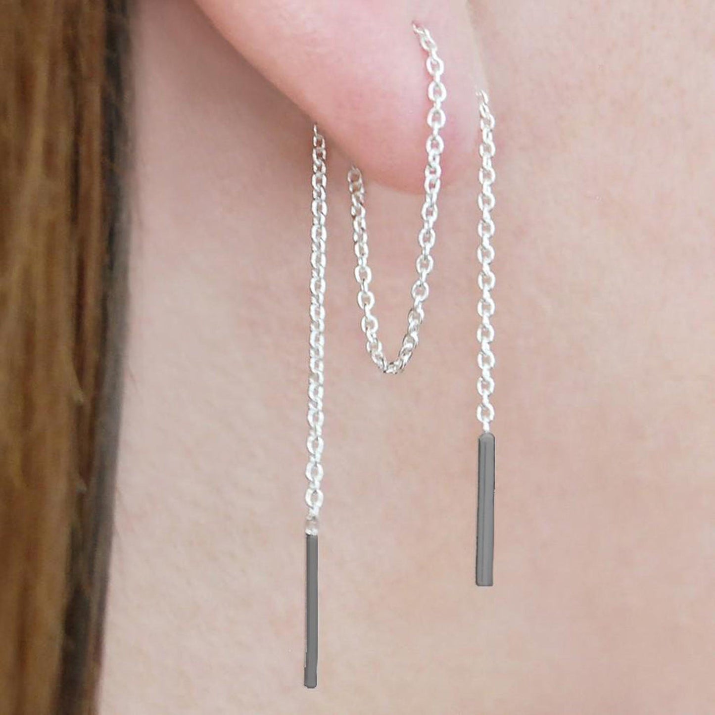 Threader Chain Earrings in Silver and Black - Otis Jaxon Silver Jewellery