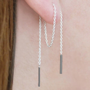 Threader Chain Earrings in Silver and Black - Otis Jaxon Silver Jewellery