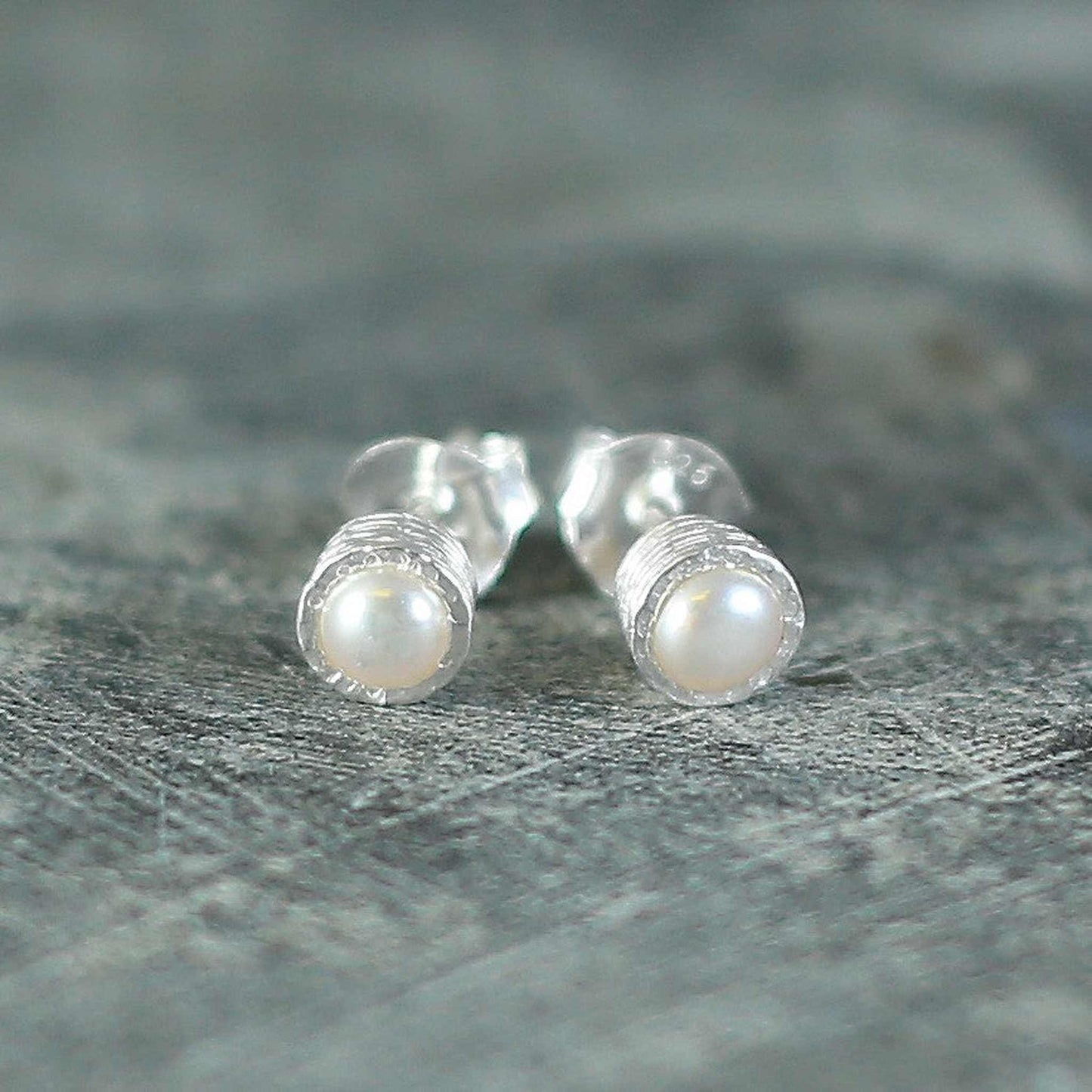 Textured Silver White Pearl Studs - Otis Jaxon Silver Jewellery