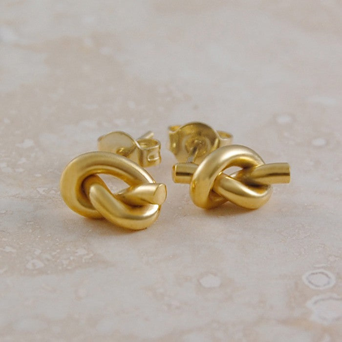 Gold Nautical Knot Stud Earrings - Otis Jaxon Silver Jewellery