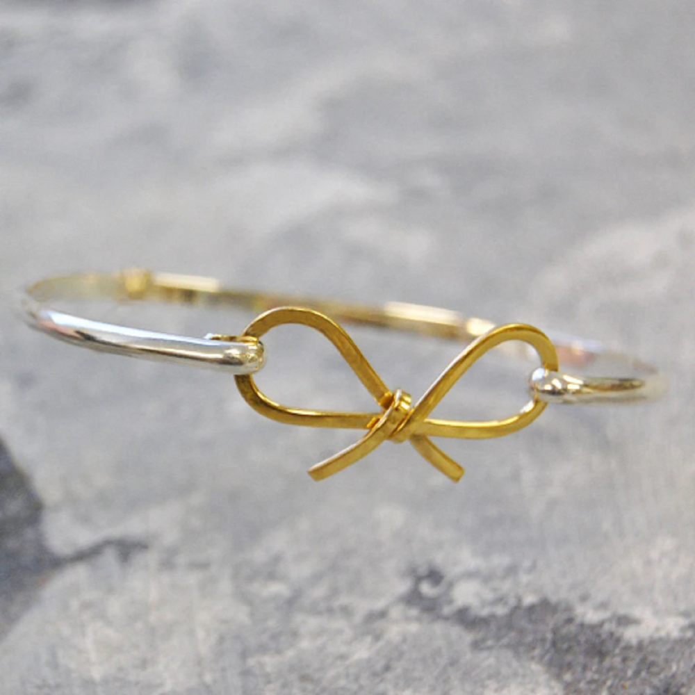 
            
                Load image into Gallery viewer, Bow Gold Plated Silver Bangle - Otis Jaxon Silver Jewellery
            
        