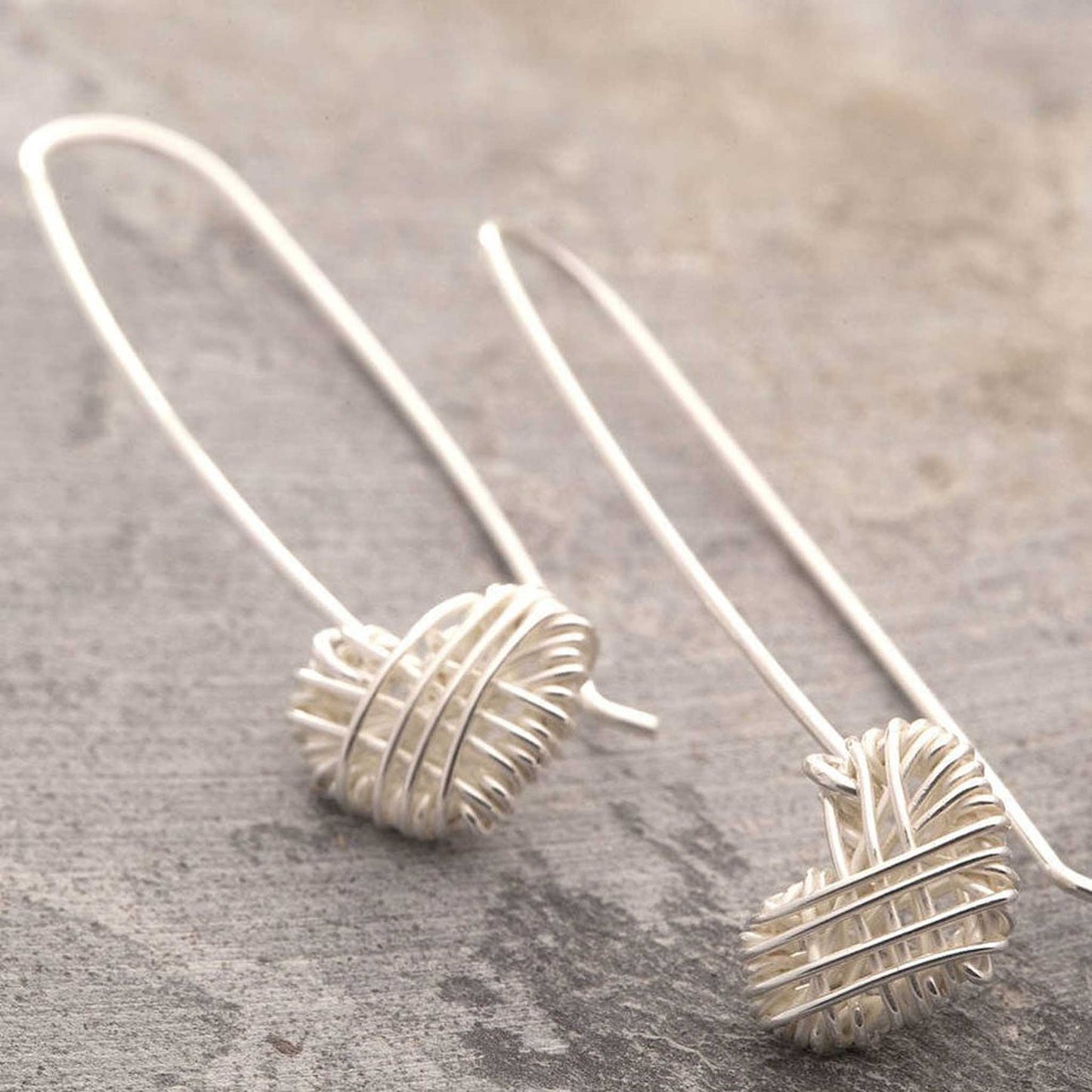 Silver Woven Heart Long Drop Earrings - Otis Jaxon Silver Jewellery
