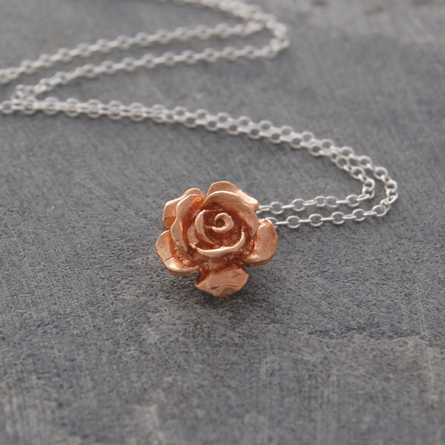 Rose Flower Silver and Rose Gold Pendant - Otis Jaxon Silver Jewellery