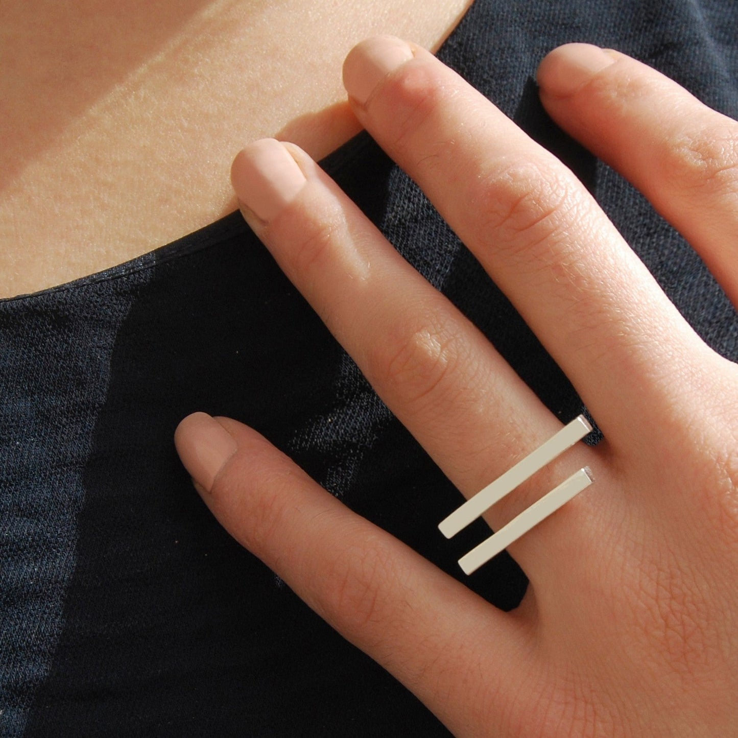 Horizontal Bar Geometric Silver Ring - Otis Jaxon Silver Jewellery