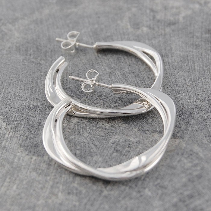 
            
                Load image into Gallery viewer, Interwoven Sterling Silver Hoop Earrings - Otis Jaxon Silver Jewellery
            
        