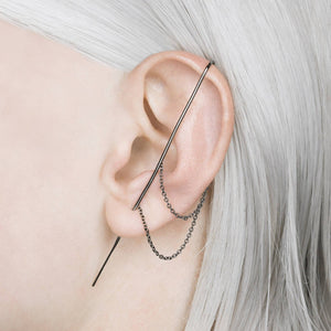 Black Oxidised Silver Double Chain Ear Cuff Earrings - Otis Jaxon Silver Jewellery