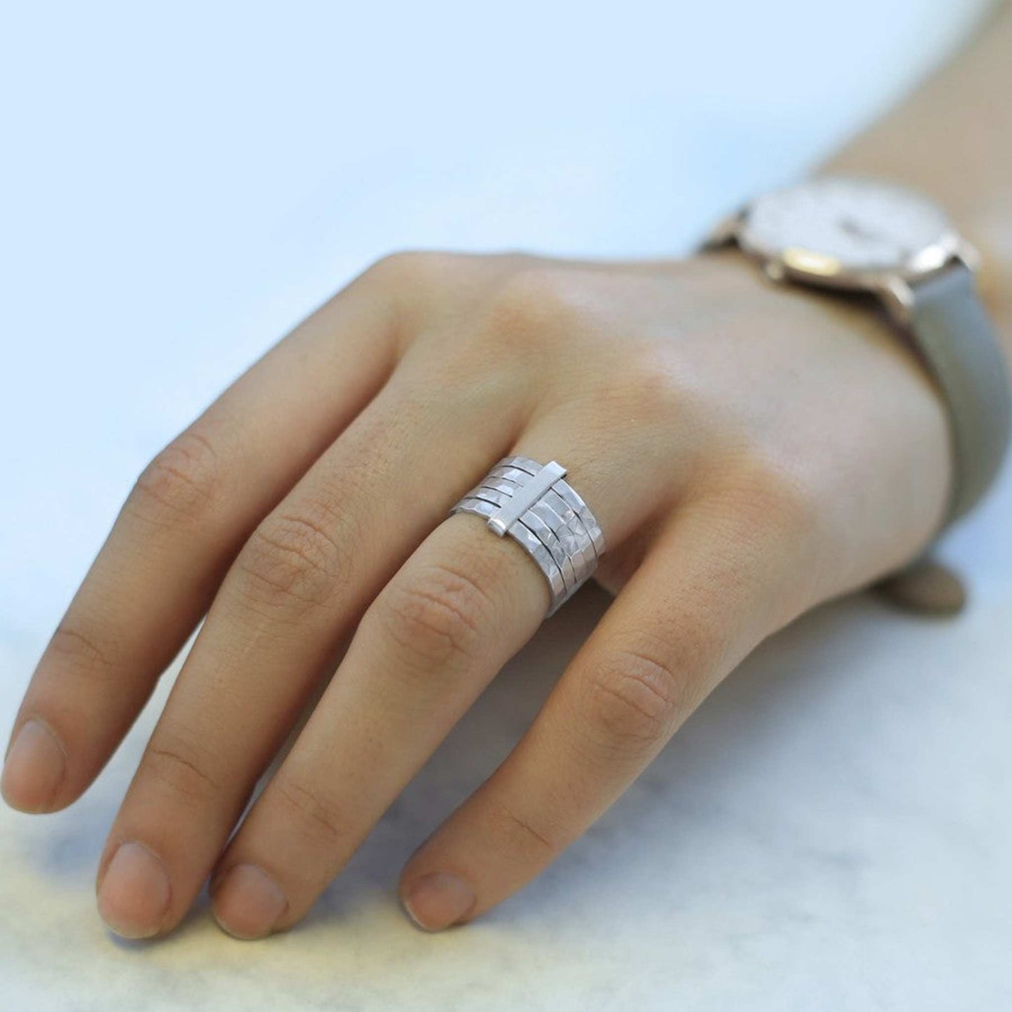 Hammered Silver Stacking Ring - Otis Jaxon Silver Jewellery