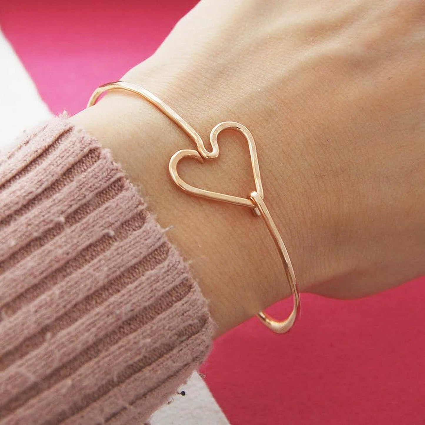 Rose Gold Heart Silver Bangle - Otis Jaxon Silver Jewellery