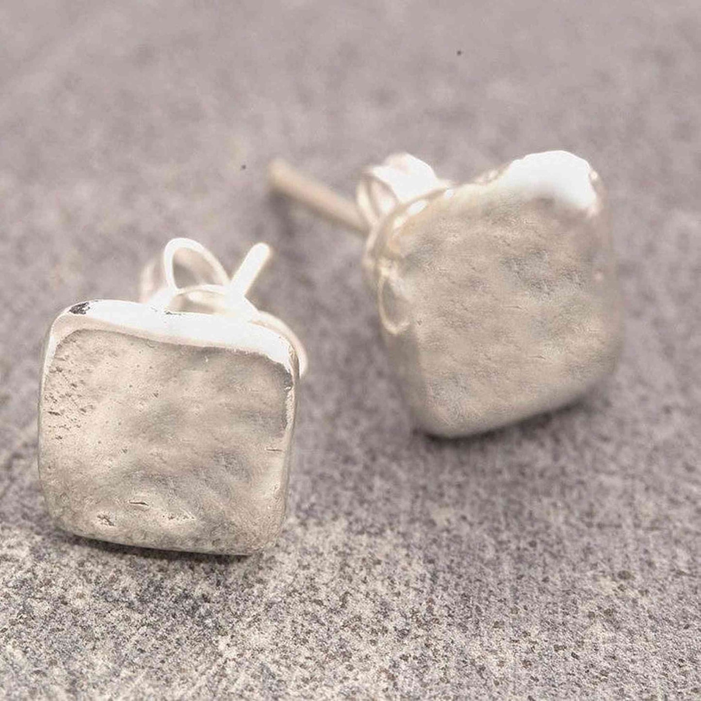 Organic Square Silver Stud Earrings - Otis Jaxon Silver Jewellery