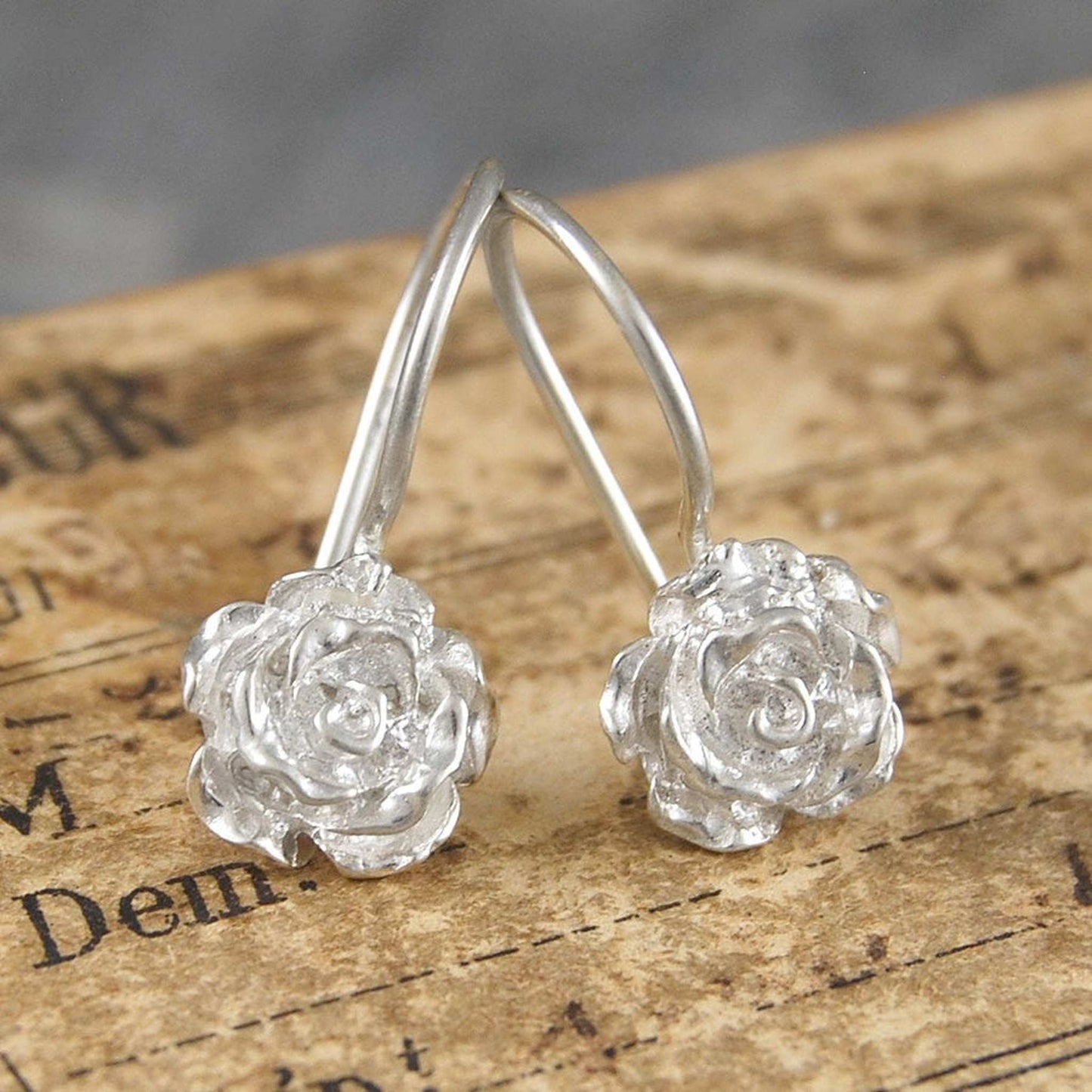 Rose Flower Silver Drop Earrings - Otis Jaxon Silver Jewellery