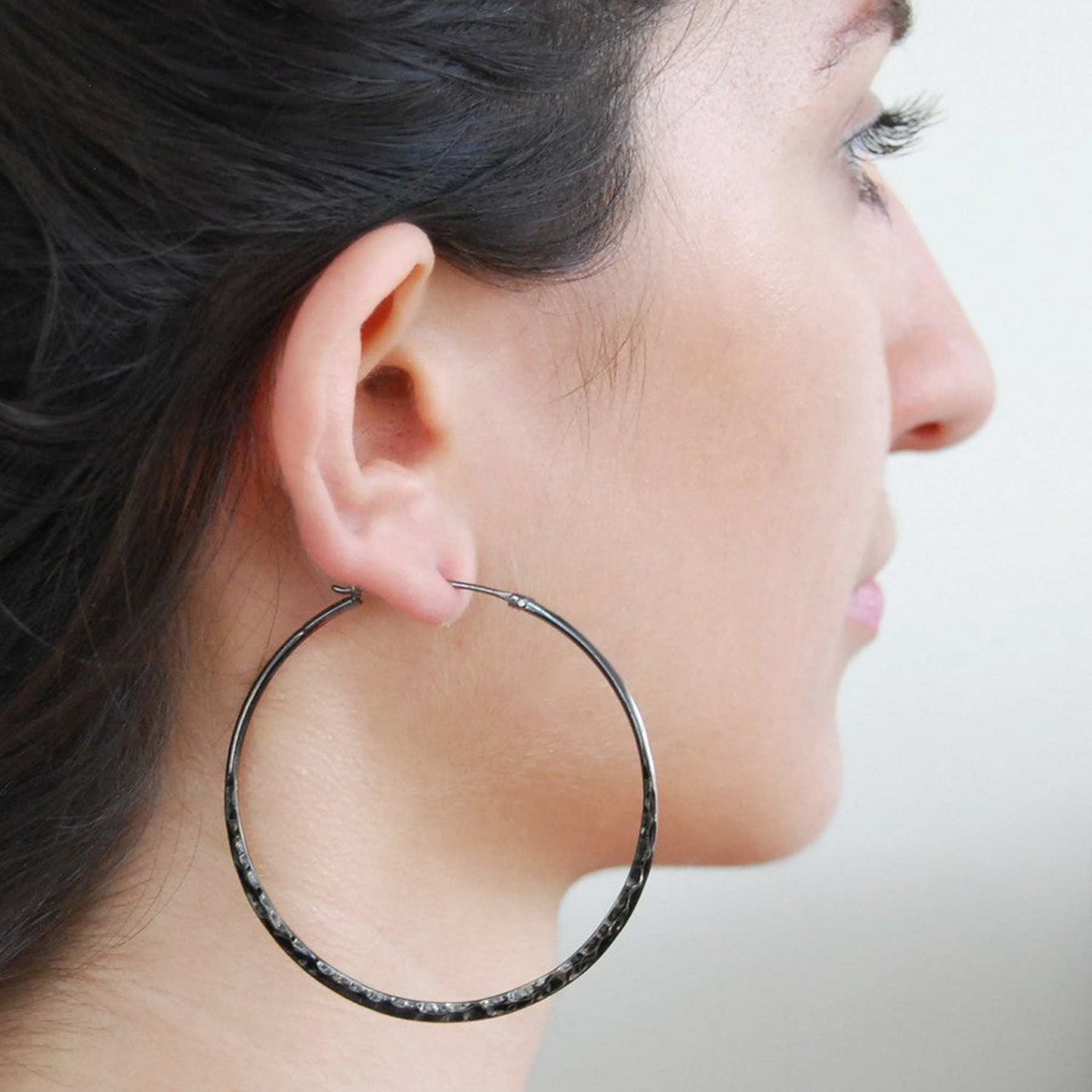 Oxidised Silver Large Hoop Earrings - Otis Jaxon Silver Jewellery