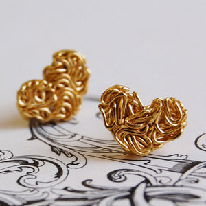 Mesh Gold Heart Stud Earrings - Otis Jaxon Silver Jewellery