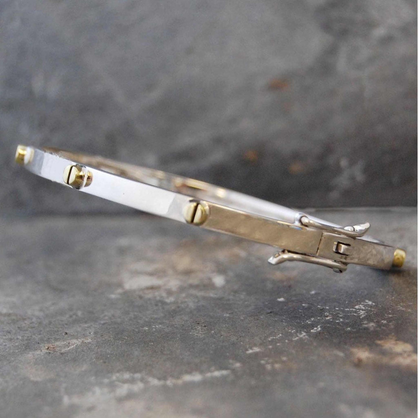 Silver and Gold Raised Screw Bangle - Otis Jaxon Silver Jewellery