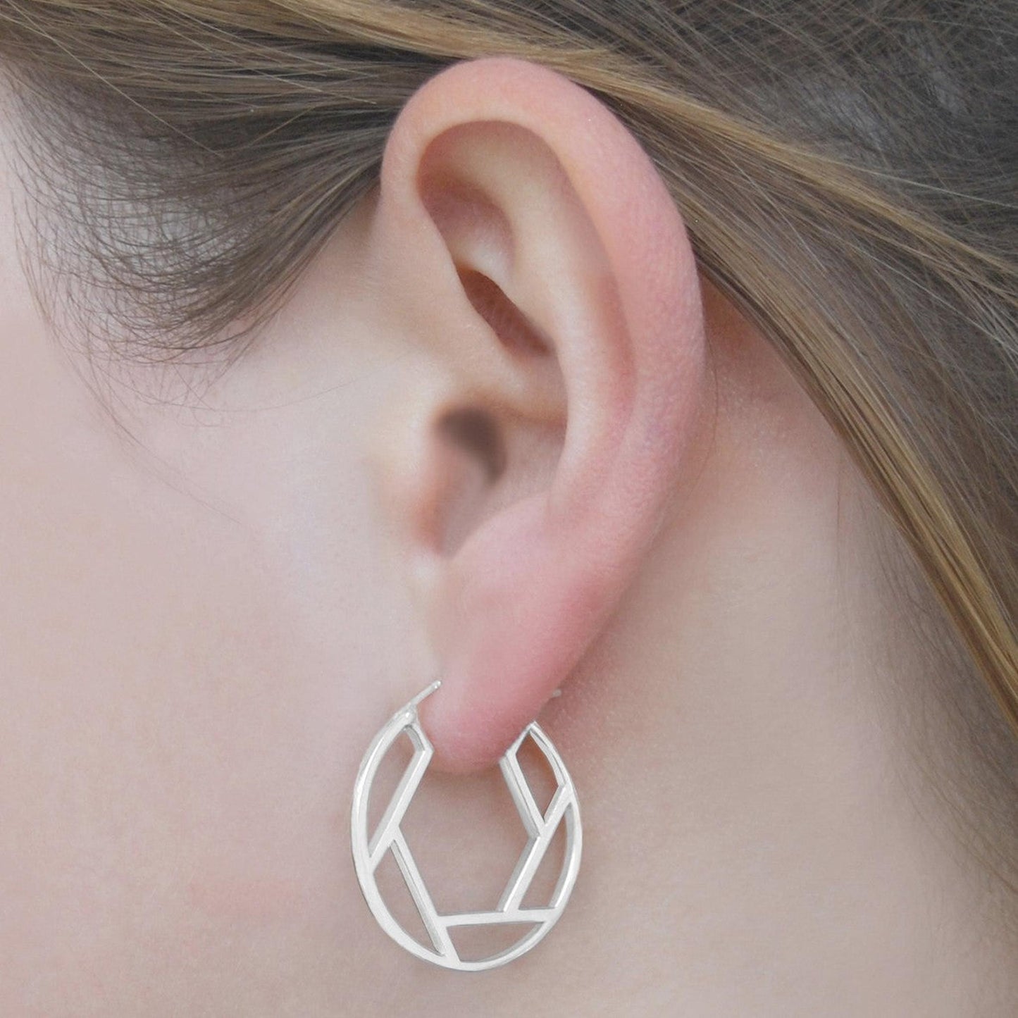 Round Geometric Silver Hoop Earrings - Otis Jaxon Silver Jewellery
