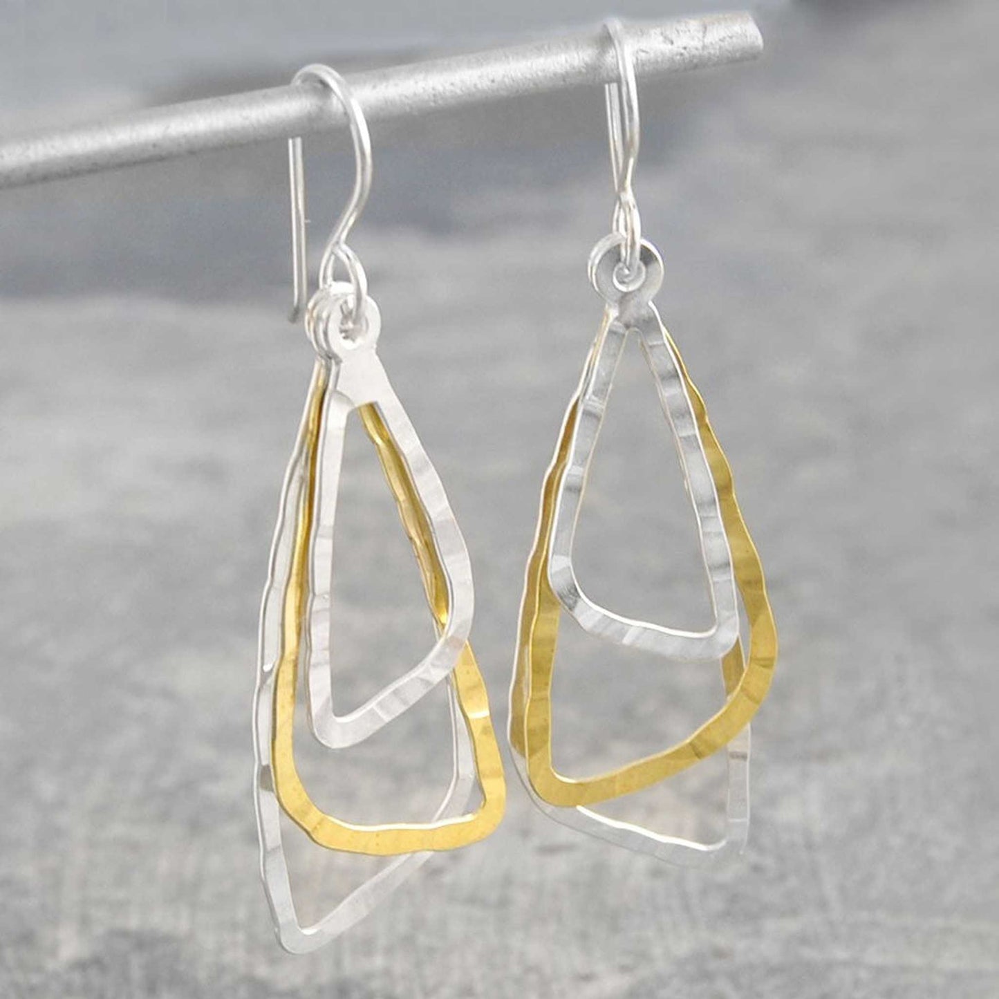 Triple Triangle Silver and Gold Dangle Earrings - Otis Jaxon Silver Jewellery